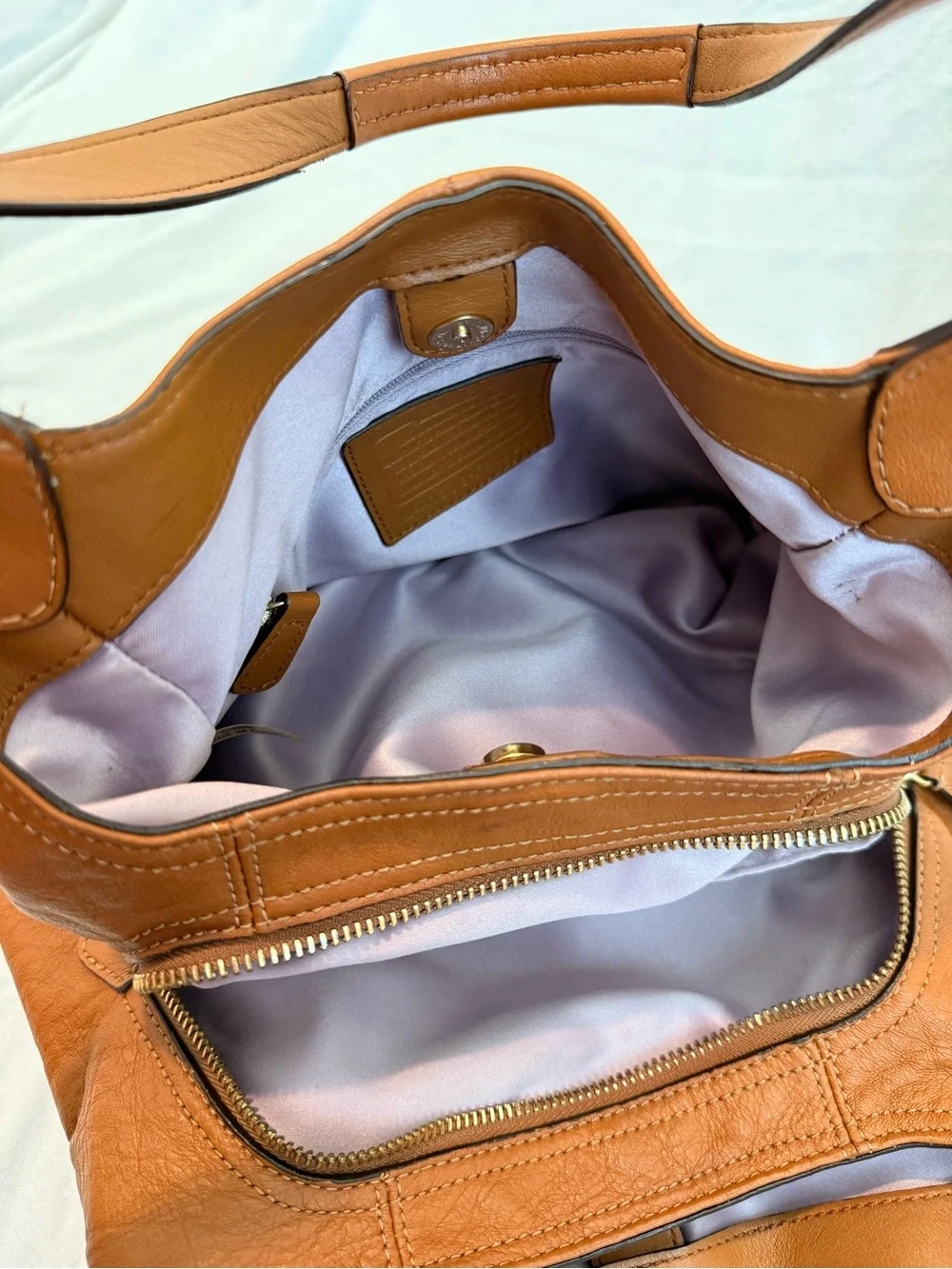 Coach Tan Leather Shoulder Bag with Gold Hardware